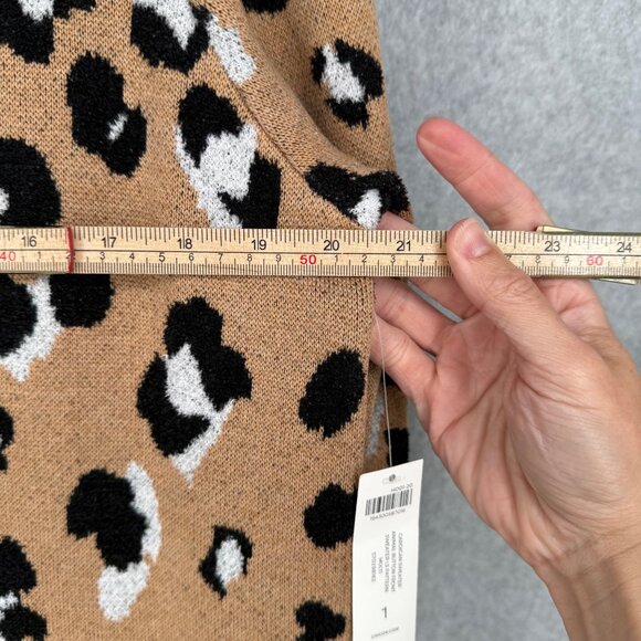 Chicos Long Line Knit Cardigan Sweater Size 1/M Animal Print Hood Cozy NEW - Picture 4 of 14